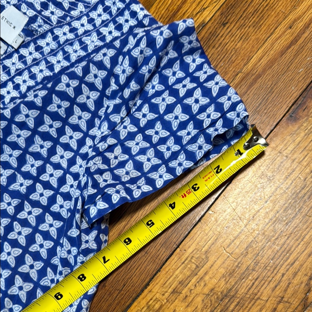 ZEN‎ ETHIC Women's Pistil V Neck A Line Blue White Block Print Patterned Dress L - Picture 11 of 16